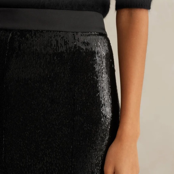 ✌️sold✌️Nwt ME+EM Sequin + Georgette Godet Maxi Skirt Sequinned Satin Black 10 - Picture 6 of 16